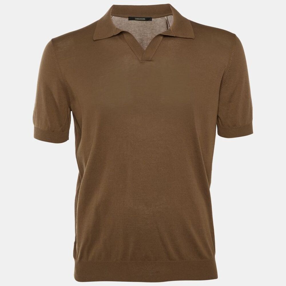 Tagliatore Brown Cotton Knit Polo T-Shirt L